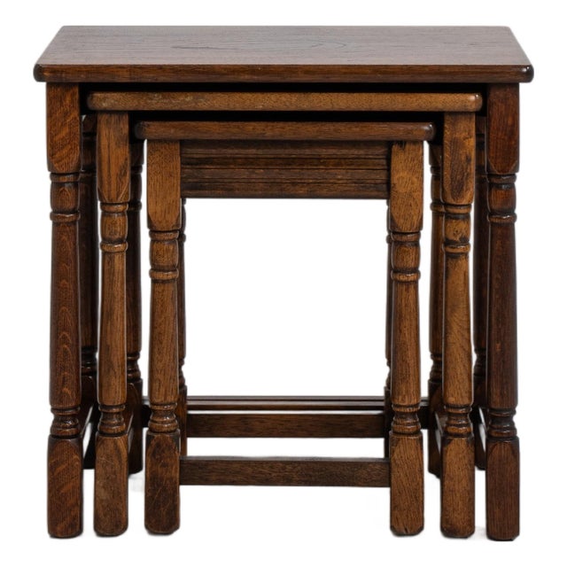 Set of 3 French Oak Nesting Tables, Circa 1970 For Sale