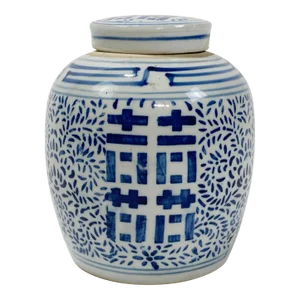 Vintage Ceramic Lidded Double Happiness Ginger Jar