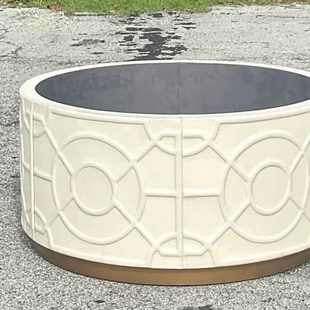 Vintage Regency Currey and Co “Alisa” Leather Storage Ottoman For Sale - Image 12 of 13