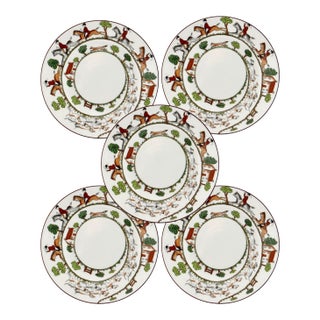 Early 20th Century Crown Staffordshire Hunting Dinner Plates, Set of 5 For Sale