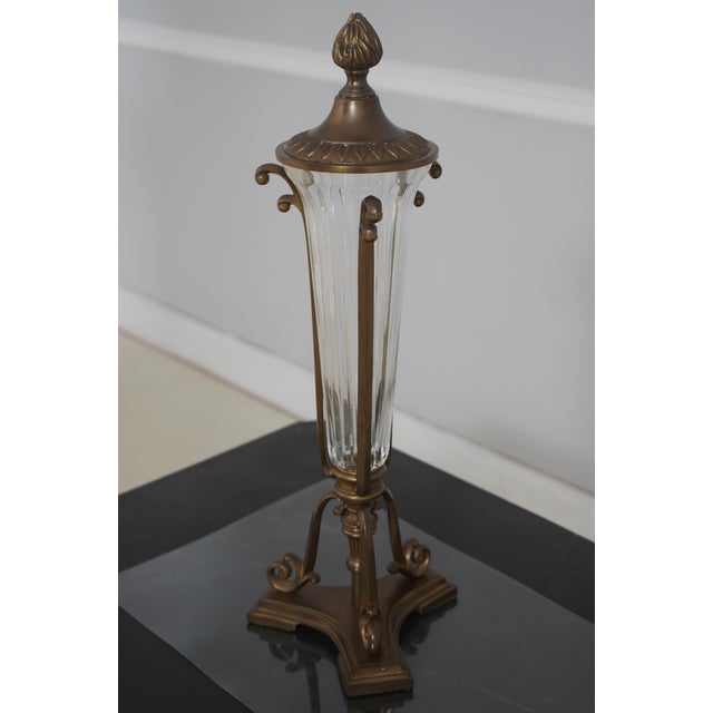Traditional 1980s Pair of Brass & Glass Lidded Vase Candle Holder Epergne For Sale - Image 3 of 12