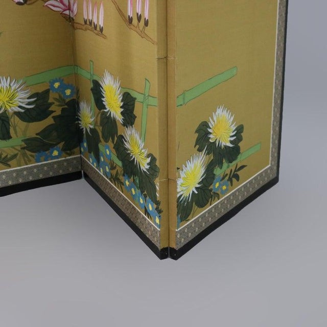 Early 20th Century Chinese Floral Decorated and Ebonized Folding Table Screen 20thC For Sale - Image 5 of 15