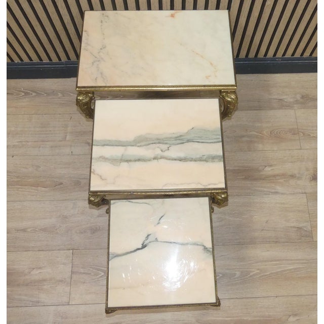 Hollywood Regency Nesting Tables in Marble, 1960s, Set of 3 For Sale - Image 6 of 12