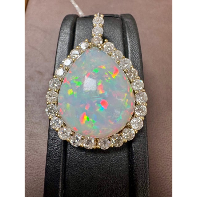 40 Carat Pear Ethiopian Opal & 8 Carat Diamond Pendant/Necklace 14K Yellow Gold For Sale - Image 11 of 18
