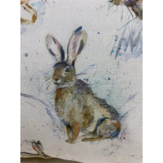 White Large Bolster Pillow Adorned With a Fluffle of Rabbits- Made in Uk. For Sale - Image 8 of 13