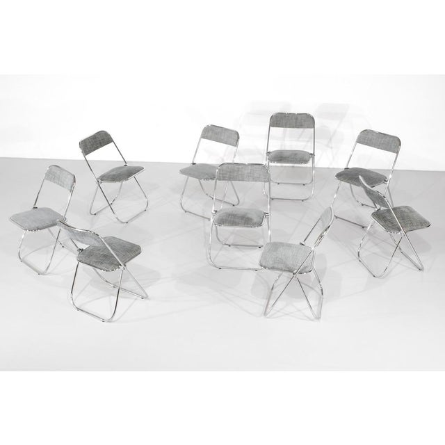 Chrome Folding Chairs with Fabric Seats, 1970s, Set of 9 For Sale - Image 6 of 15