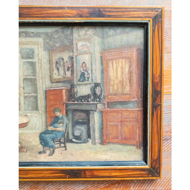 Traditional Early 20th Century Oil on Wood Panel Painting of Mother and Child in an Interior Scene For Sale - Image 3 of 12