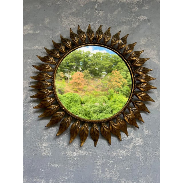 Spanish Gilt Metal Round Sunburst Mirror For Sale - Image 9 of 9