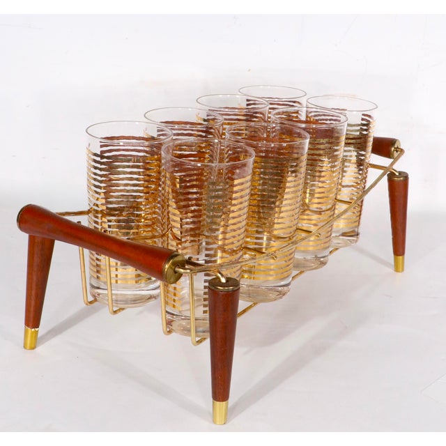 Mid 20th Century Hollywood Regency Gold Band Drink Set by Colony Glass - 9pcs For Sale - Image 9 of 13