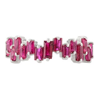 Baguette Cut Ruby Gemstone Ring in 14k White Gold Size 6.5 For Sale