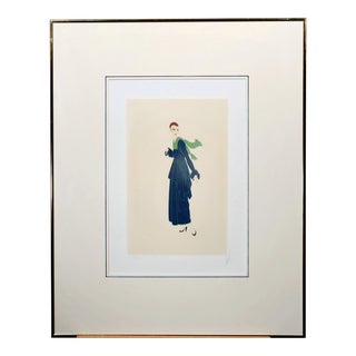 1981 Erte "Blue Dress" Hand Signed Framed Limited Edition 115/130 Serigraph Framed, Matted For Sale