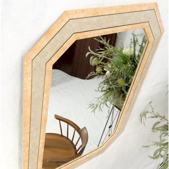 1970s Tessellated Frame Octagonal Rectangle Shape Brass Inlay Wall Mirror For Sale - Image 5 of 10