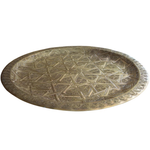 Mid 20th Century Hand-Engraved Moorish Brass Tray For Sale - Image 4 of 11