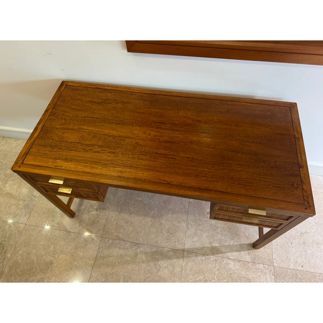 2010s Crate and Barrel Solid Wood Desk With Caining and Matching Chair For Sale - Image 5 of 18