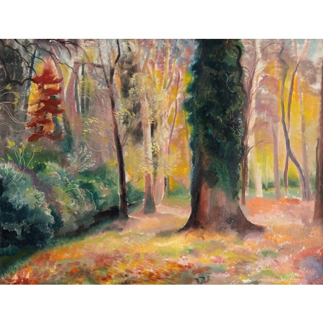 This 1930s oil painting on canvas by French artist and decorator Camille Roche (1894-1948) depicts a forest undergrowth,...