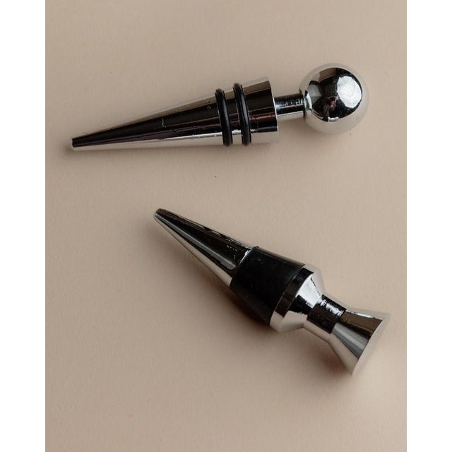 Vintage Geometrical Conical Metal Bottle Stoppers, Italy, 1980s, Set of 2 For Sale - Image 5 of 11