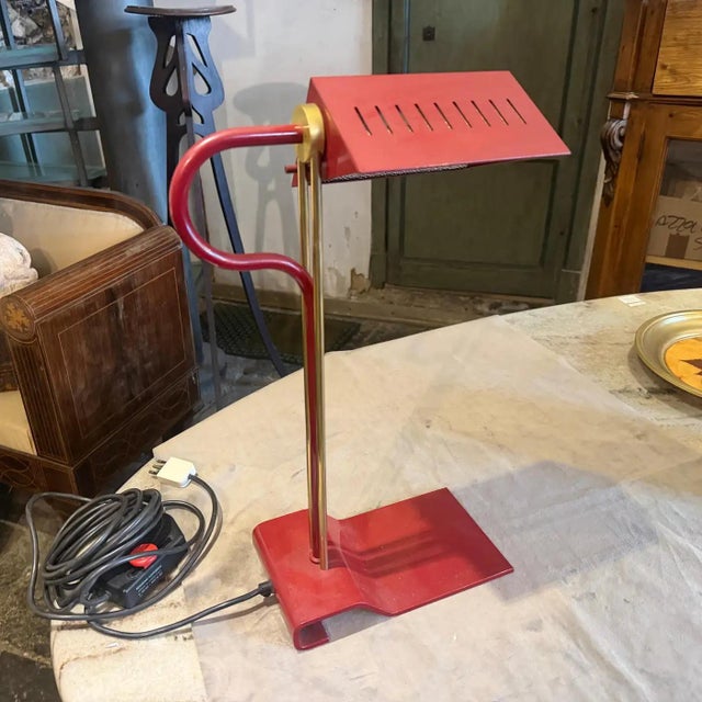 Ruby Red 1980s Mid-Century Modern Brass and Metal Desk Lamp by Goffredo Reggiani For Sale - Image 8 of 13