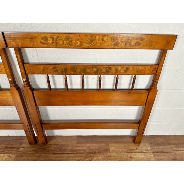 1990s Hitchcock Solid Maple Vintage Twin Stenciled Headboards - Pair For Sale In Charlotte - Image 6 of 9
