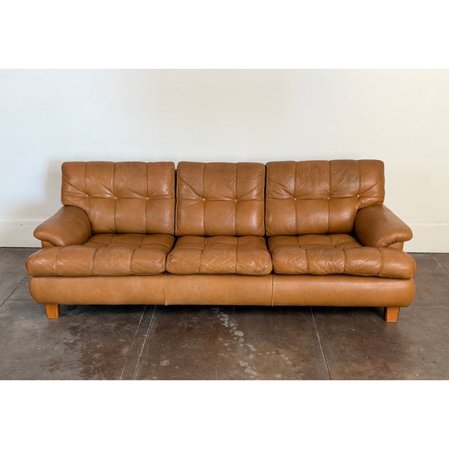 Brown Vintage 1970s Buffalo Leather Attributed to Arne Norell "Mexico" Sofa For Sale - Image 8 of 18
