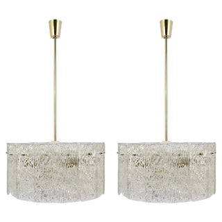 Mid-Century Brass and Textured Glass Ceiling Lamp attributed to J. T. Kalmar for Kalmar, 1960s For Sale