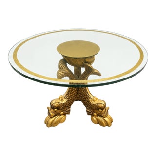 Monumental Chinese Chippendale Style Carved Giltwood Opposing Dragon Center/Breakfast Table With 48-Inch Glass Top, Mid-20th Century For Sale