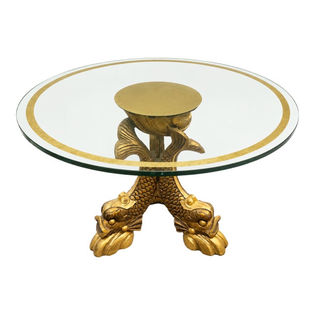 Monumental Chinese Chippendale Style Carved Giltwood Opposing Dragon Center/Breakfast Table With 48-Inch Glass Top, Mid-20th Century For Sale