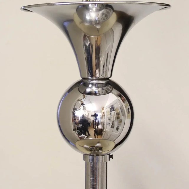 Vintage Art Deco Chromed Pendant Light with Blue Glass by Henri Petitot for Atelier Petitot, 1930s For Sale - Image 10 of 11