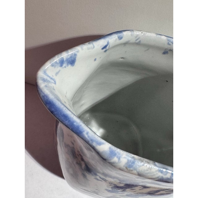 Vintage Blue and White Spongeware Ceramic Pitcher by Bybee Pottery For Sale - Image 4 of 9