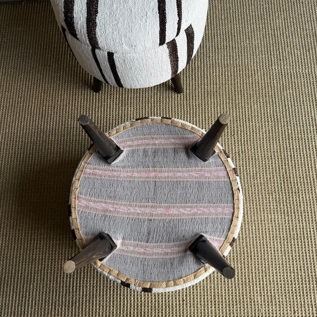 Off-white Pair of Off-white & Black Striped Ottomans Made From Vintage Turkish Rugs For Sale - Image 8 of 8