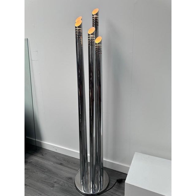 Metal Tubular Chrome 5-Arm Floor Lamp by Gaetano Sciolari, 1965 For Sale - Image 7 of 9