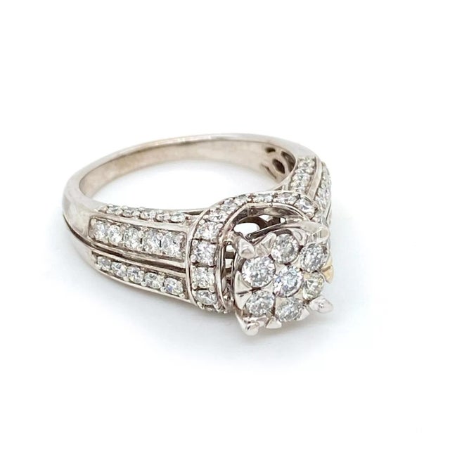 Contemporary Diamond Cluster 14k White Gold Engagement Ring, Size 8.75 For Sale - Image 3 of 5