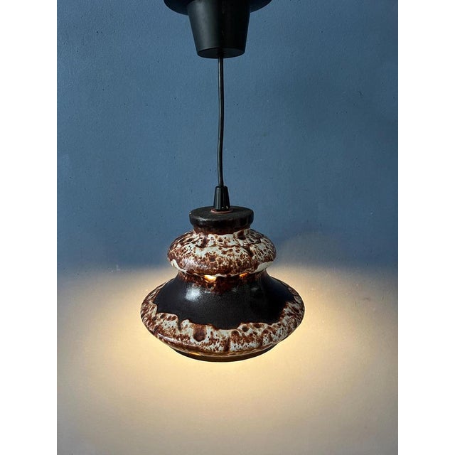 West German Brown and Beige Ceramic Fat Lava Pendant Lamp For Sale - Image 11 of 11