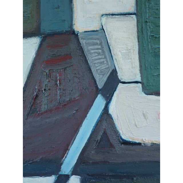 Mid-Century Modern 'Green Vessels & House Form' Abstract Still Life Oil Painting by Swedish Artist Max Gregor Carlsson (1914-1996), Framed For Sale - Image 9 of 14