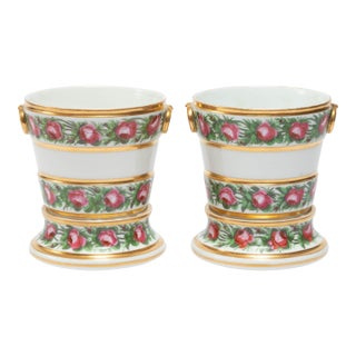Antique 18th Century French Louis XVI Queen's Factory Paris Porcelain Cachepots or Orchid Flower Pots - A Pair For Sale