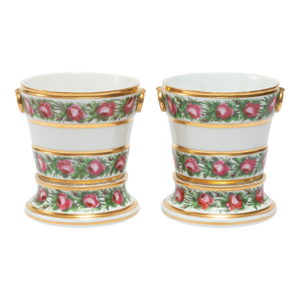 Antique 18th Century French Louis XVI Queen's Factory Paris Porcelain Cachepots or Orchid Flower Pots - A Pair