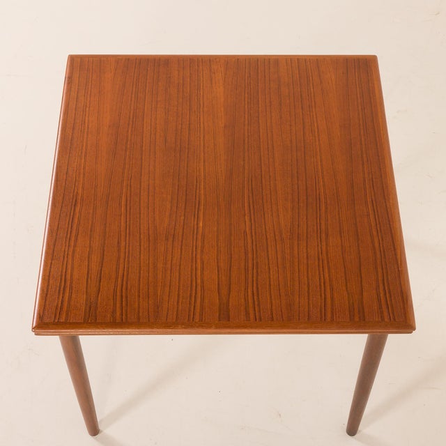 Brown Mid-Century Danish Square Teak Table with Hidden Extensions, 1960s For Sale - Image 8 of 13