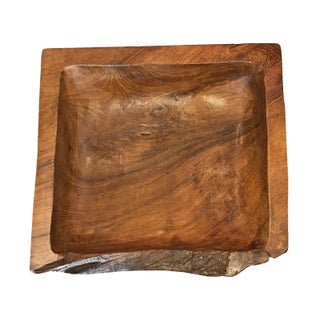 Vintage Organic Square Teak Decorative Plate For Sale