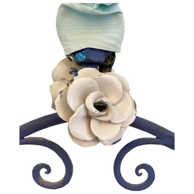 Vintage Italian Cherub Putti Tole Chandelier Floral 6 Light Ceiling Fixture For Sale - Image 10 of 12