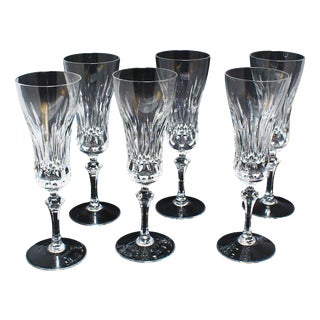 Tall Crystal Champagne Glasses, 1890s, Set of 6 For Sale