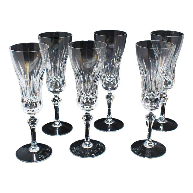 Tall Crystal Champagne Glasses, 1890s, Set of 6 For Sale