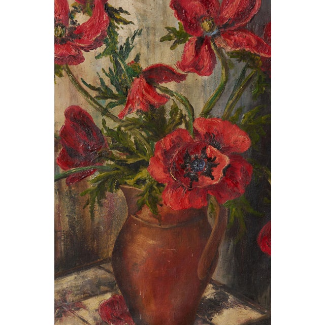 Original Oil on Canvas of Red Poppies (Signed 1946) For Sale - Image 4 of 6