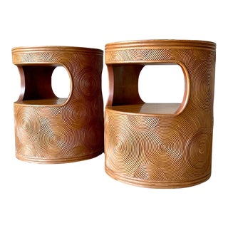 1970s Gabriella Crespi Style Drum Side Table Pair For Sale