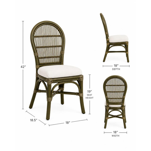 Contemporary Ritana Coastal Rattan Dining Set — 5 Piece Round Glass Top Table With Four Cane-Back Chairs, Deep Olive Sagewood Finish For Sale - Image 3 of 6