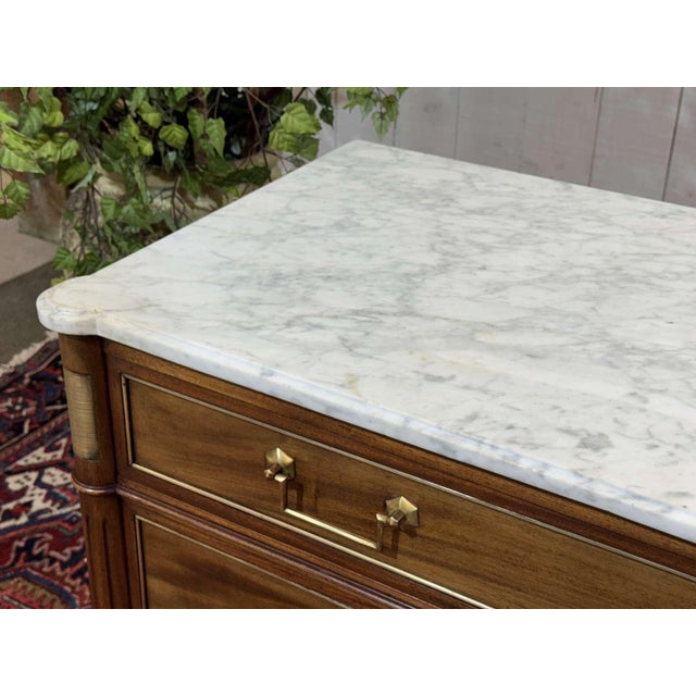 Louis XVI Mahogany Chest of Drawers with Marble Top, 1950s For Sale - Image 6 of 18