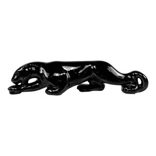 Mid-Century Modern Porcelain Black Panther Sculpture For Sale