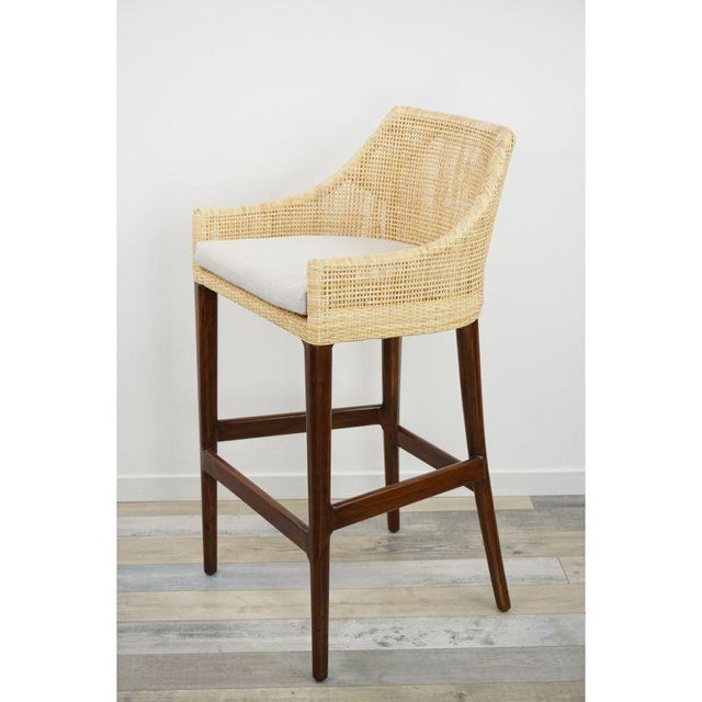 Wood Wood and Rattan Bar Stools, Set of 4 For Sale - Image 7 of 7