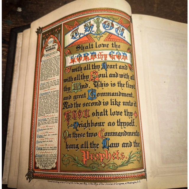 Gold Holy Bible From 1883 With Illustrated History of the New & Old Testament For Sale - Image 8 of 15