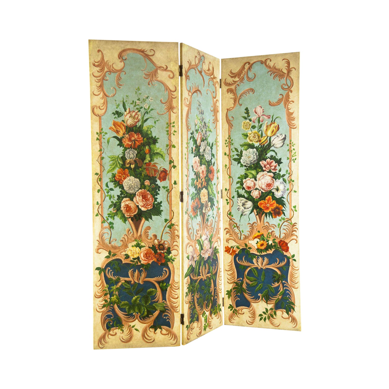 Decorative Crafts Floral Hand Painted 3 Panel Folding Screen Room