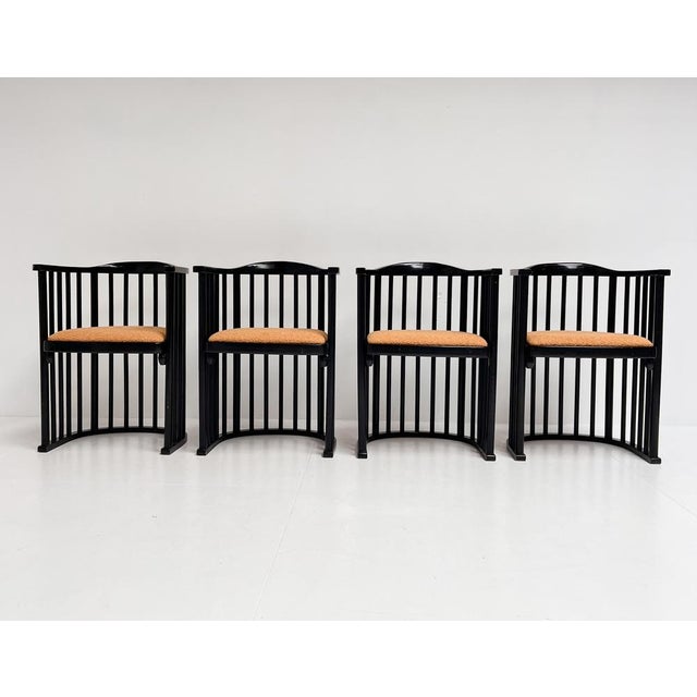 A truly unique set, these four black lacquered beechwood model 728 chairs by josef hoffmann. A design from 1906, austria....