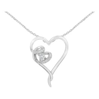 .925 Sterling Silver 1/10 cttw Diamond Heart Pendant Necklace (H-I, I1-I2) For Sale